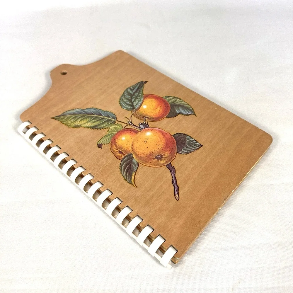 Wood Recipe Organizer Spiral Bound Recipe‎ Book w Tabs Fruit Cover 10x6.5